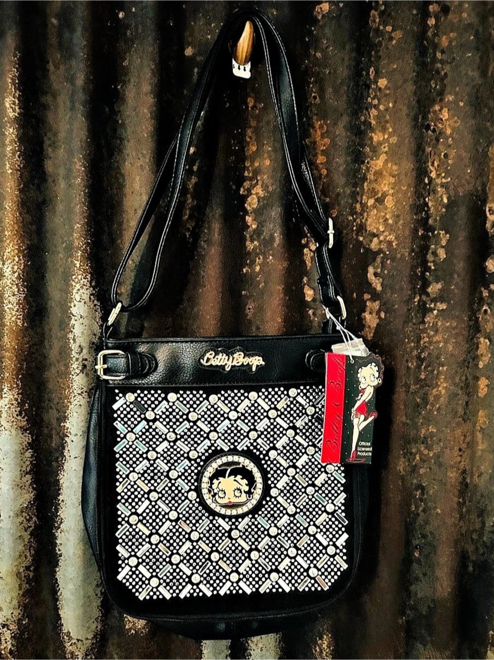 NWT-Betty Boop Embellished Crossbody Bag Black & Gold